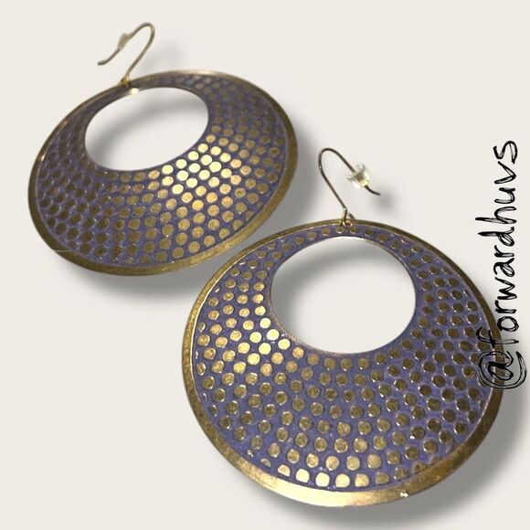 Bundle Sale 3 for $15 | Purple & Gold Dot Metal Statement Earrings - Picture 1 of 10
